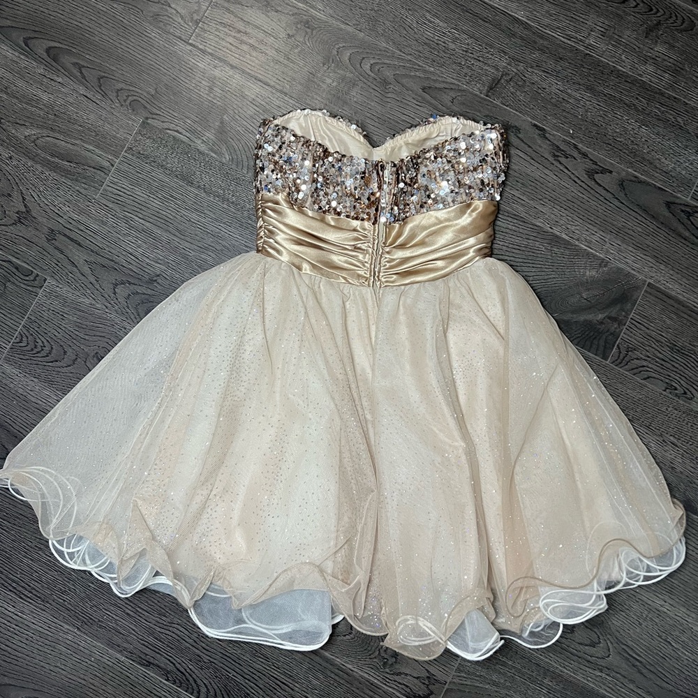 Gold sequin strapless dress